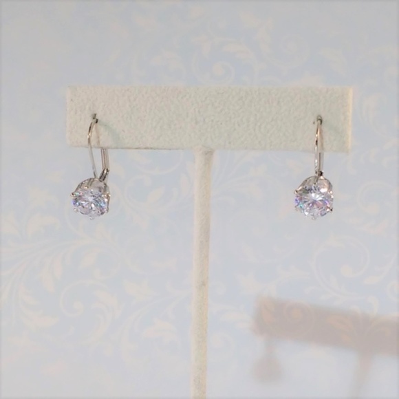 Simulated Diamond CZ Earrings Silvertone - Picture 3 of 6